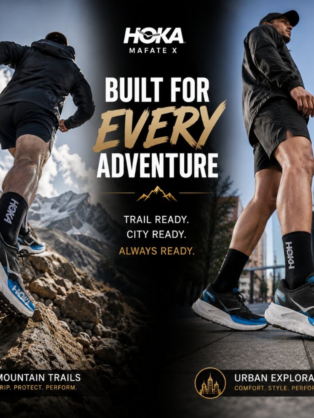 HOKA Mafate X Black Blue Vibram Trail Running Shoes - Picture 8 of 16